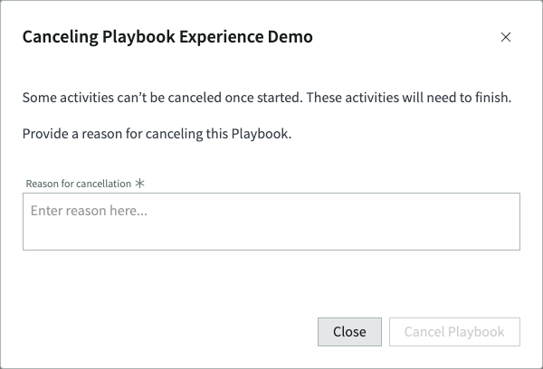 Cancelar playbook por meio do qual você fornece o motivo do cancelamento