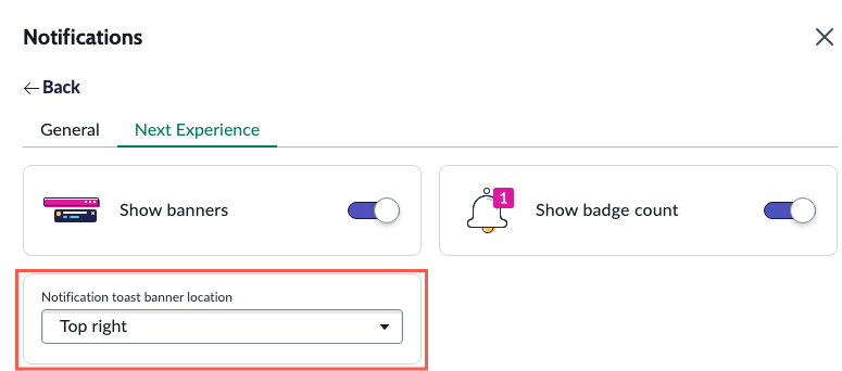 Preferências de notificação da Próxima experiência