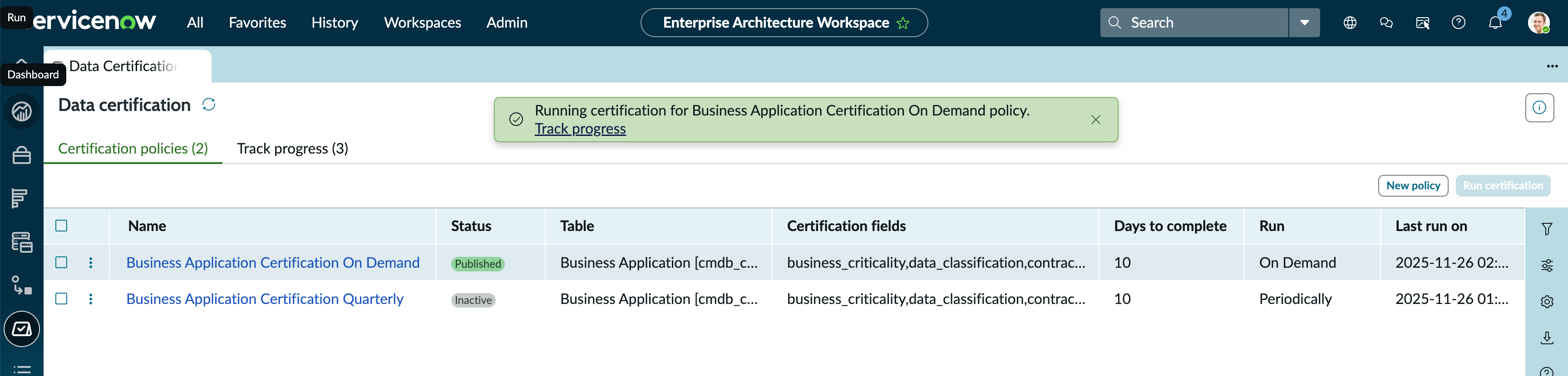 Lien pour suivre le statut de certification