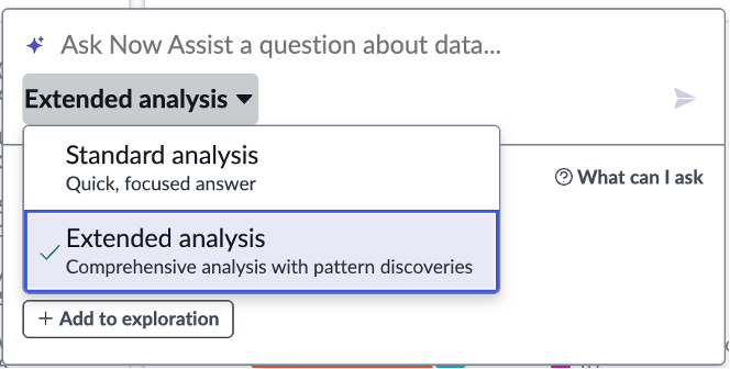 Capture d’écran de la fenêtre contextuelle Explorer avec l’IA avec les options de type d’analyse en surbrillance.