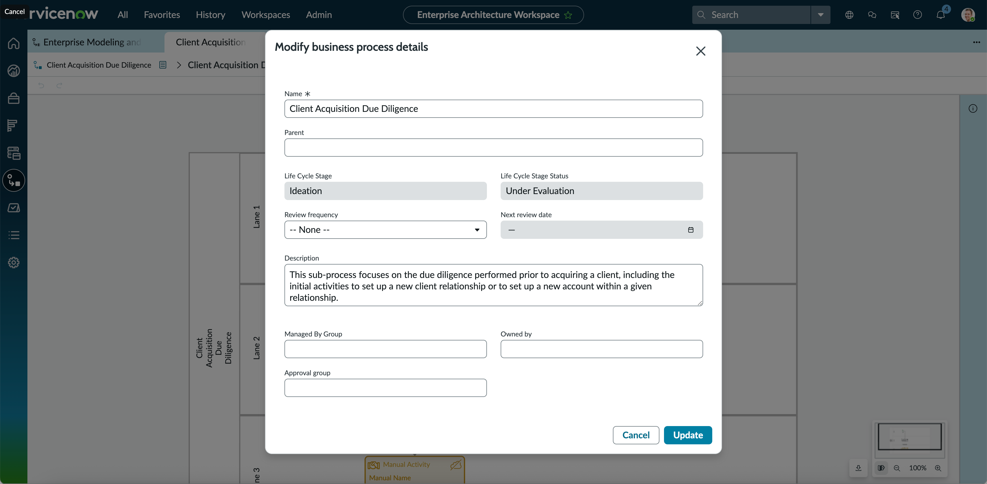 Modifier les détails d’un processus de gestion