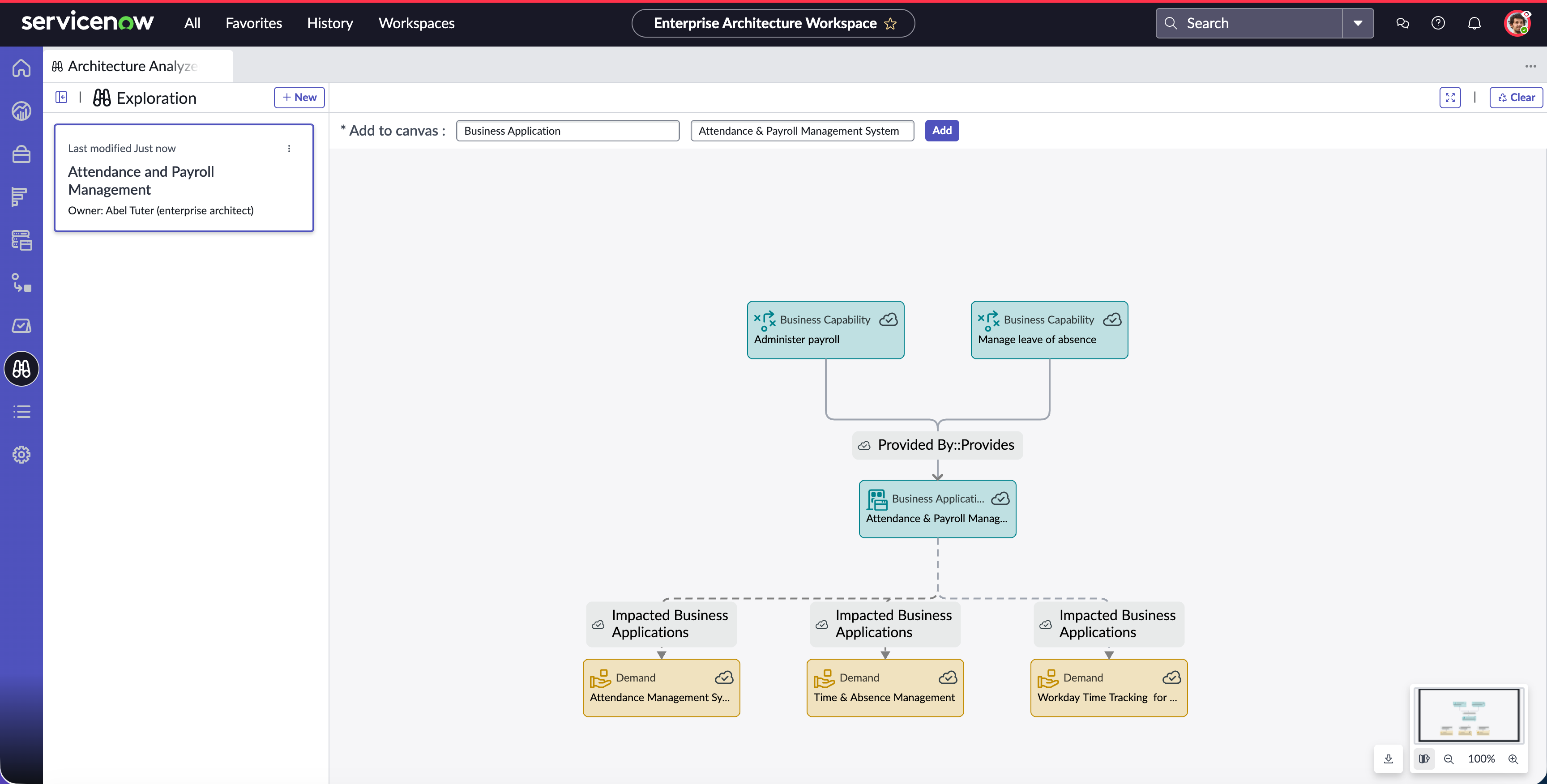 Page Analyseur d’architecture dans Espace de travail de l'architecture d'entreprise