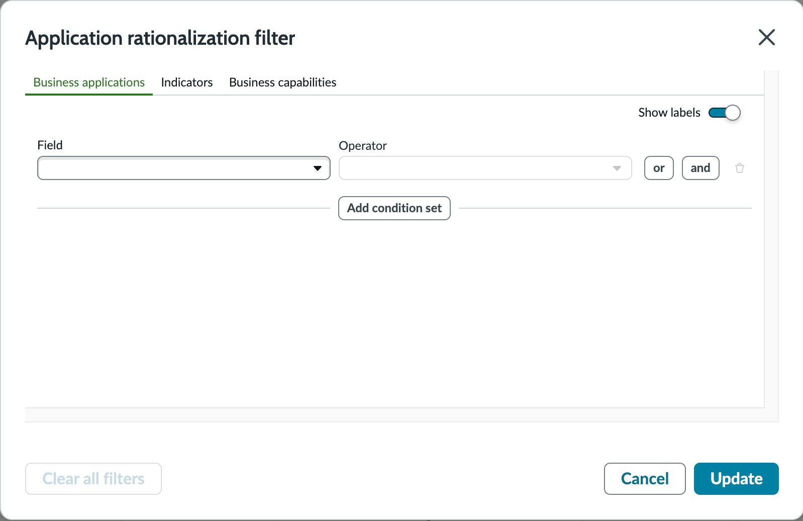 Fenêtre contextuelle Filtre de rationalisation des applications.