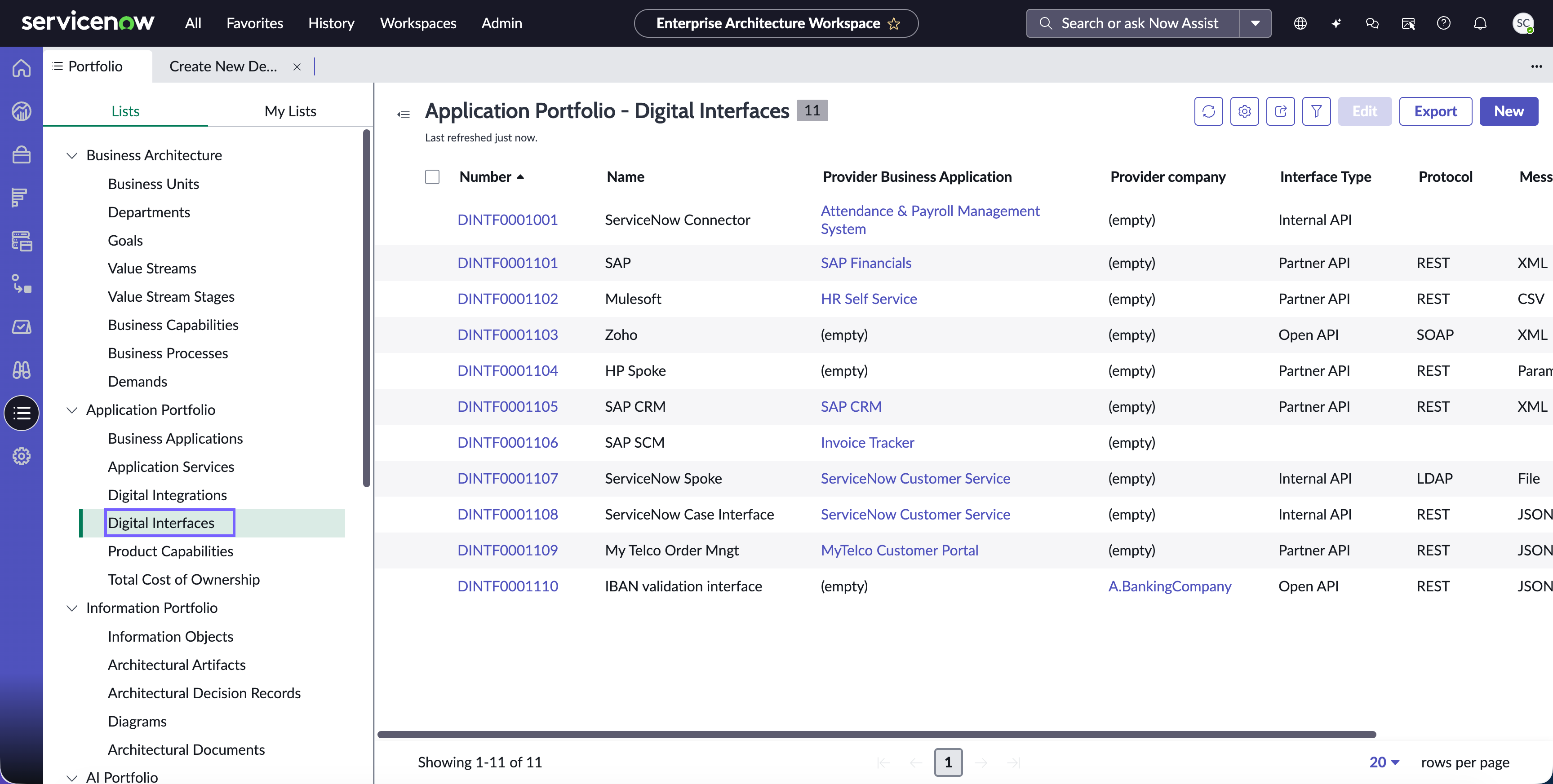 Interfaces numériques dans Espace de travail de l’architecture d’entreprise