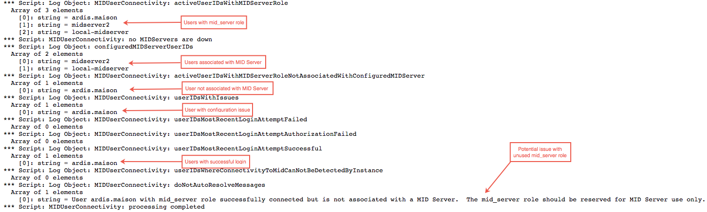 Log de depuração detalhado para login de conta de usuário do MID Server