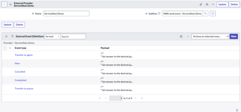 Selecione subfluxo para enviar eventos ao provedor.