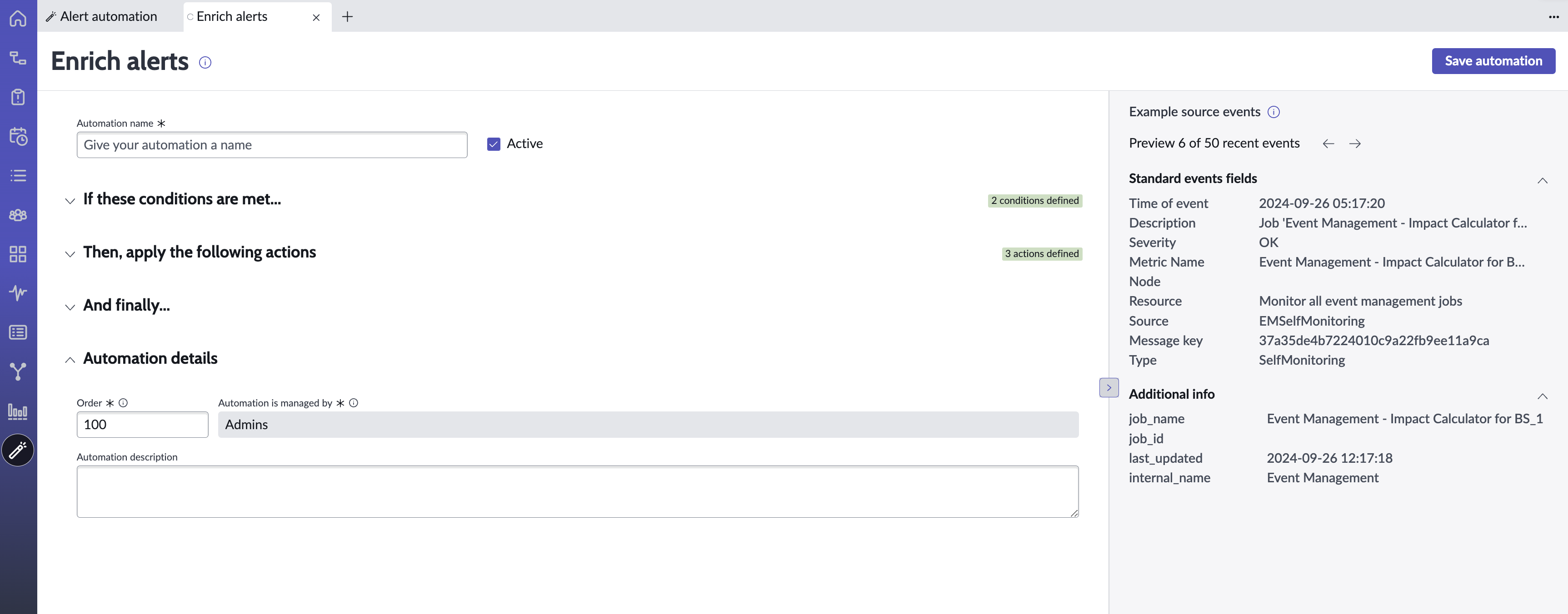 Enrich automation details section