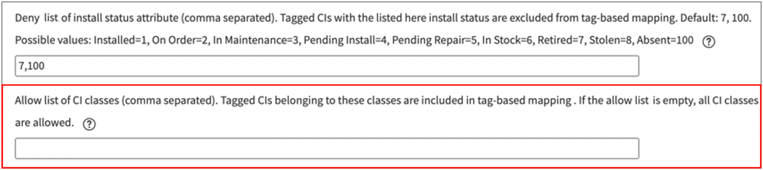 Allow list used to define CI classes and control which CIs participate in tag-based mapping