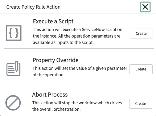 Create Action popup
