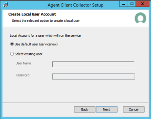 Create Local User Account page