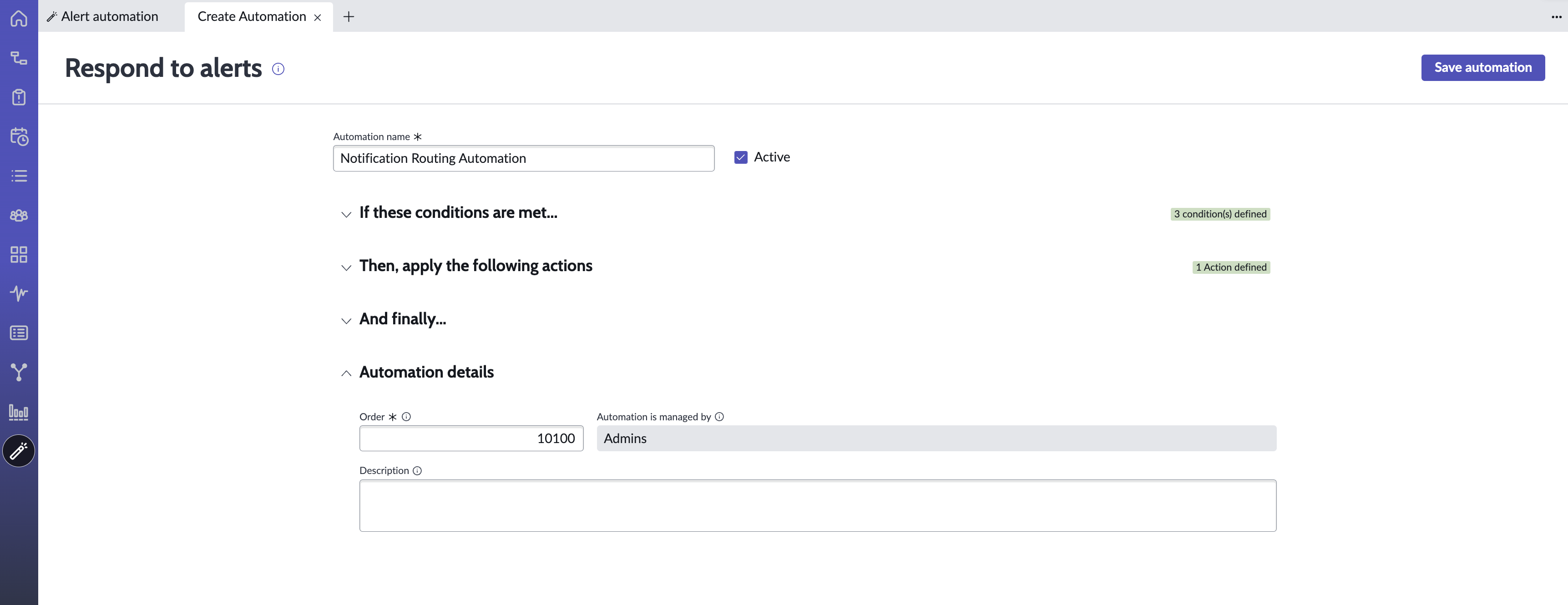 Respond automation details section