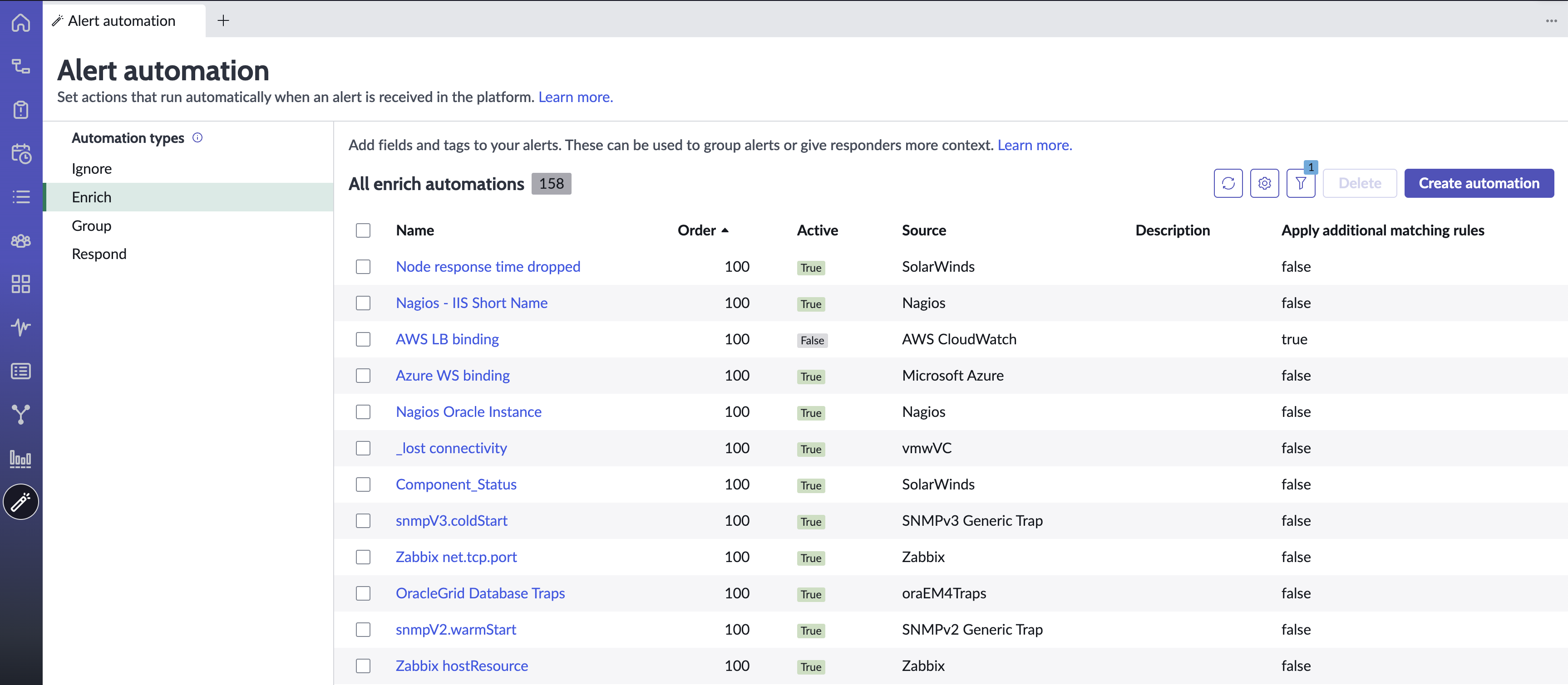 Enrich automation page