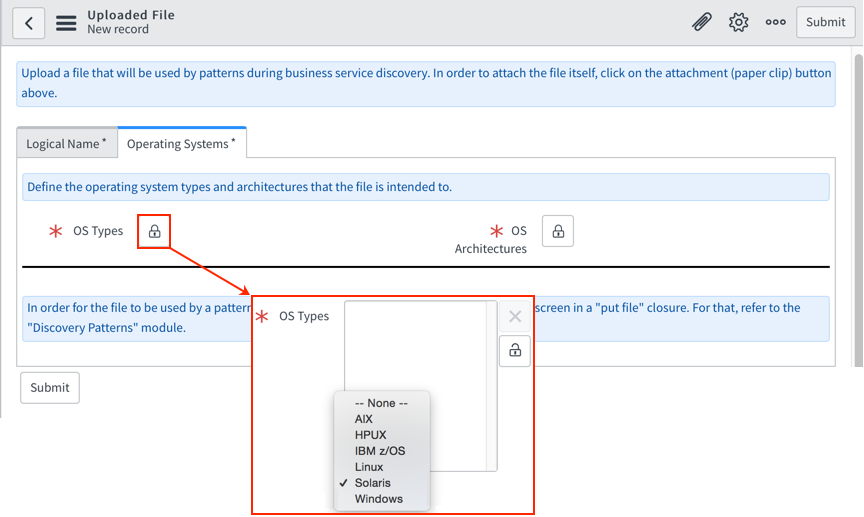 Selecting the operating system option for uploading a file.