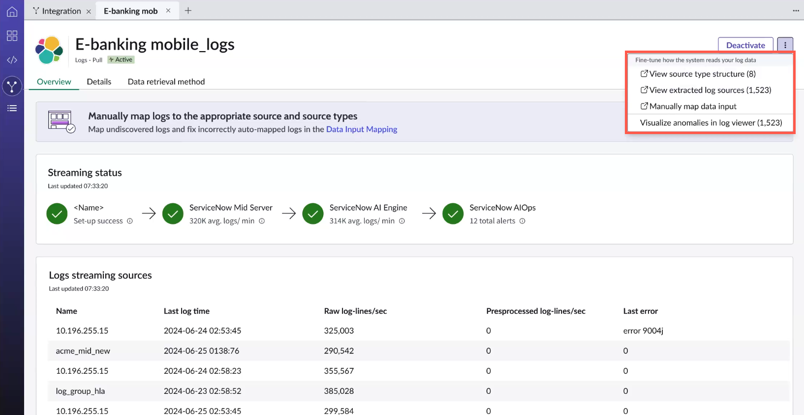 Integration Overview tab and View menu items.
