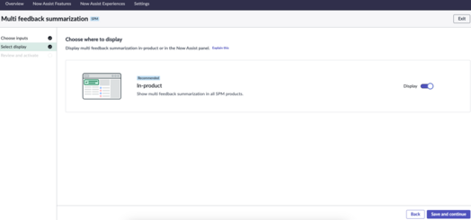 Selecione a tela de exibição para a habilidade de resumo de feedback múltiplo na tela de seleção de exibição.