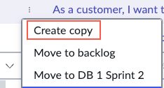 Crie uma cópia para um item de trabalho no backlog de EAP.