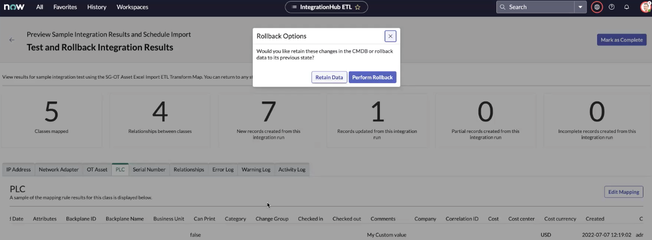 Select Perform Rollback.