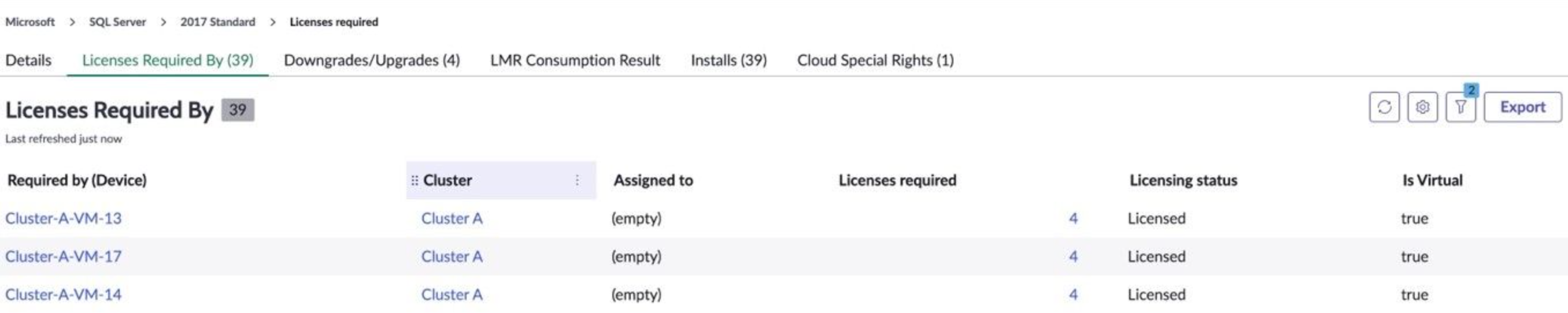 License consumption of Cluster-A-VM-13.