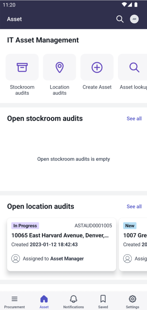 Agent Mobile Asset home screen