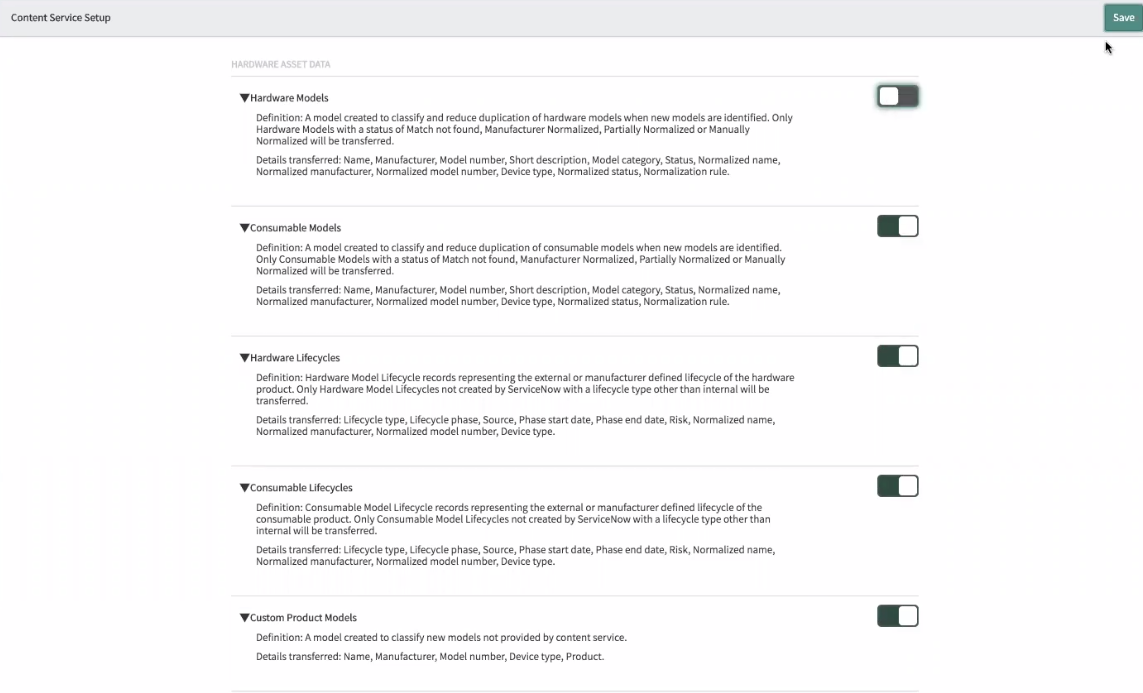 Opt-out of sending hardware model asset data to the Hardware Asset Management Content Service.