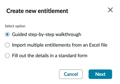 Guided walk-through for creating entitlements