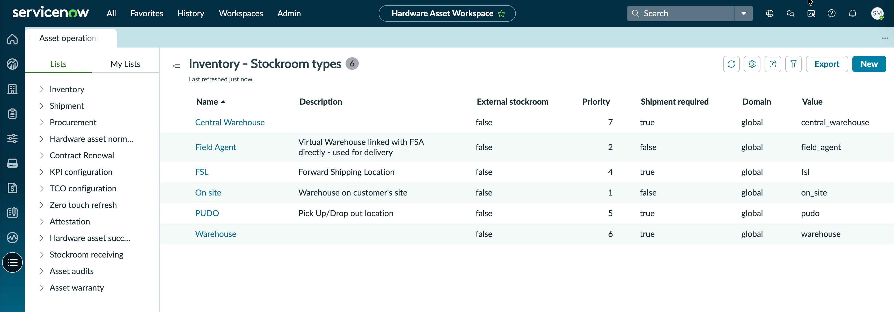 Asset operation view in the Hardware Asset Workspace.