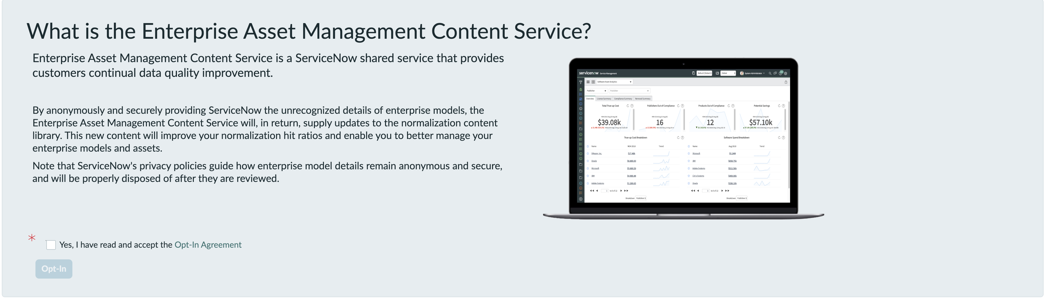 Adhésion au service de contenu Enterprise Asset Management
