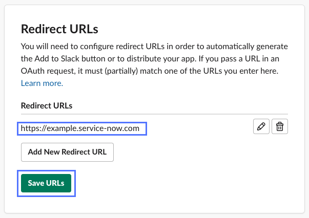 Section URL de redirection de la page Fonctionnalités d’autorisations et OAuth avec le bouton Enregistrer les URL mis en surbrillance.