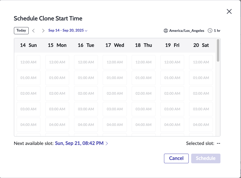 The clone start time calendar.