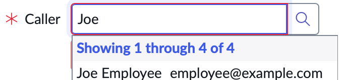 A user types in joe, and autocomplete suggests Joe Employee for the field.