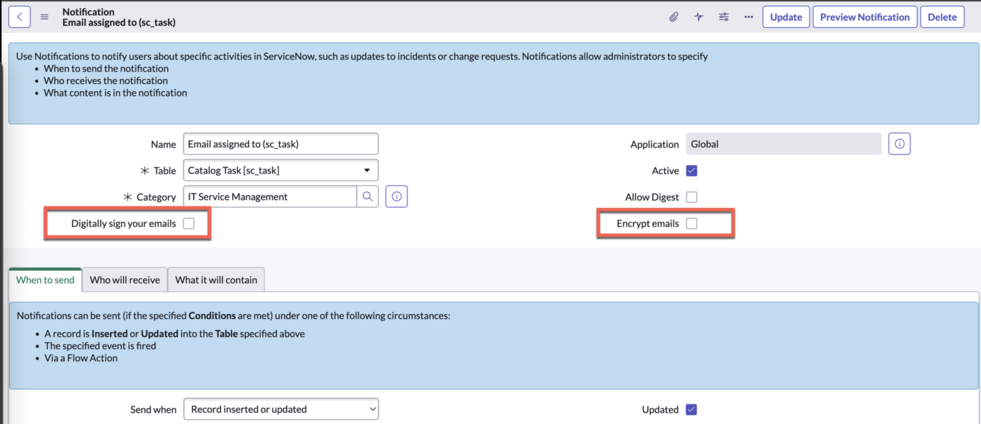 Activer S/MIME pour le formulaire de notification par e-mail
