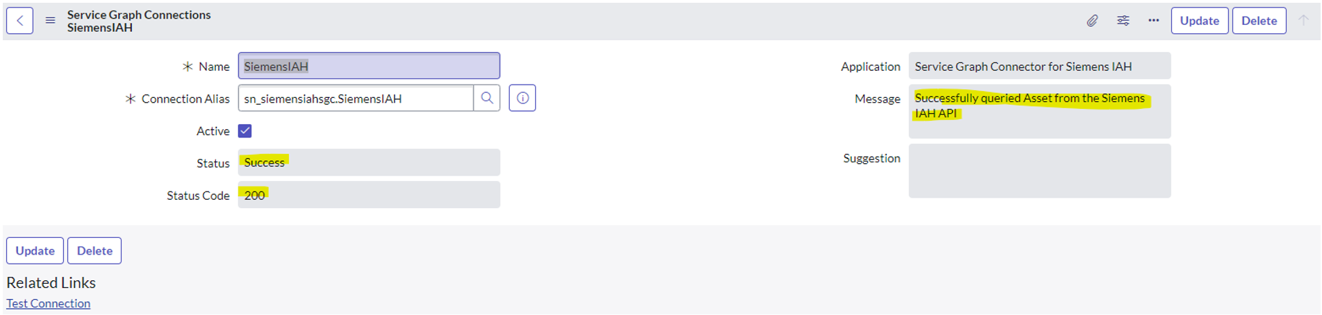 Uma conexão bem-sucedida com um Código de status HTTP de 200.