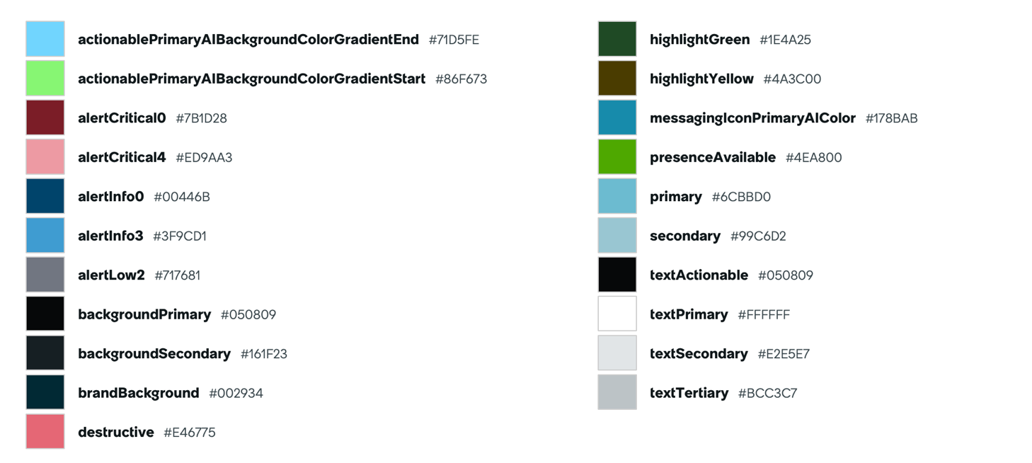 Color palette for NowVoiceThemeDark