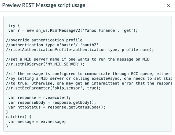 REST Message Script Preview
