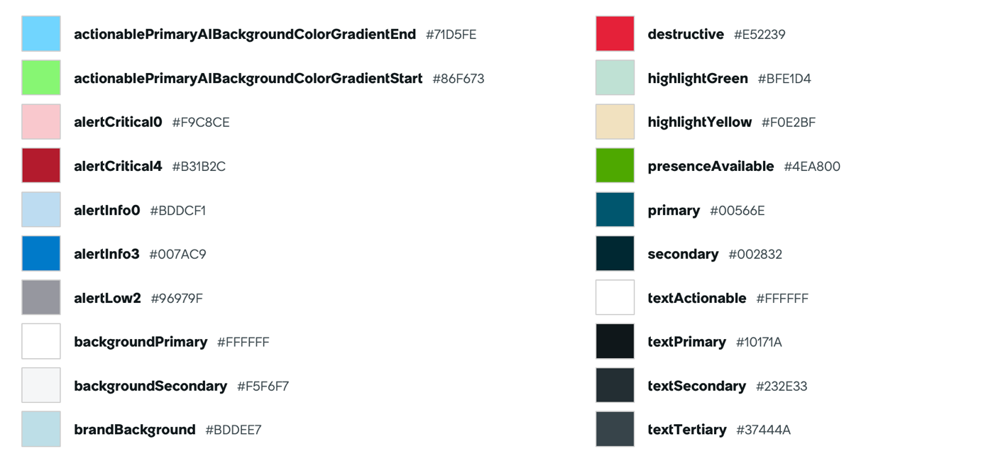 Color palette for NowVoiceTheme prebuilt light theme