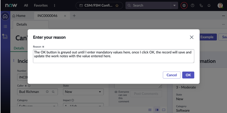 Screen shot of modal produced by associated code.