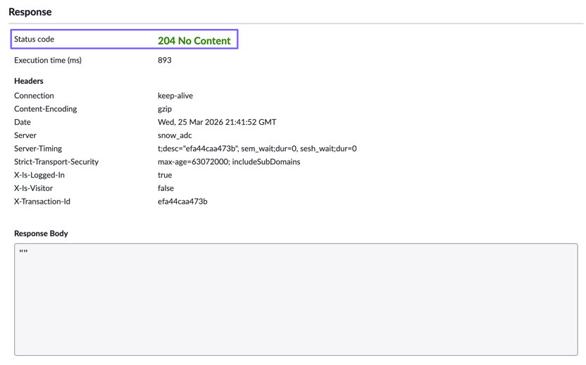 REST API Explorer DELETE response