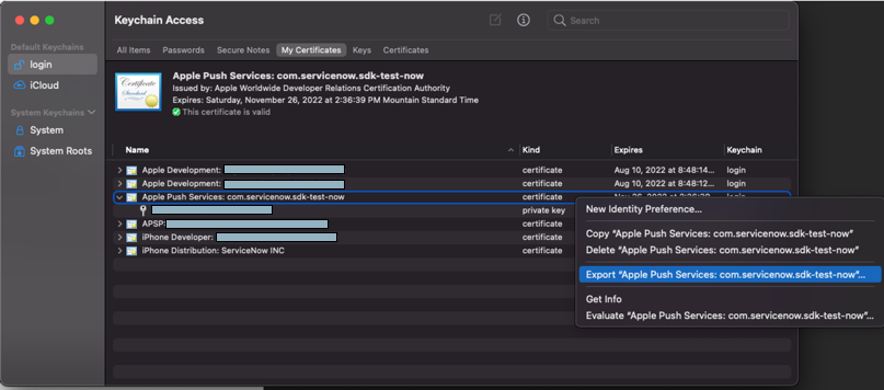 Export Apple Push Services
