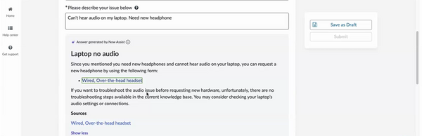 Personalized catalog item recommendation for a headphone request, based on the user's assigned hardware.