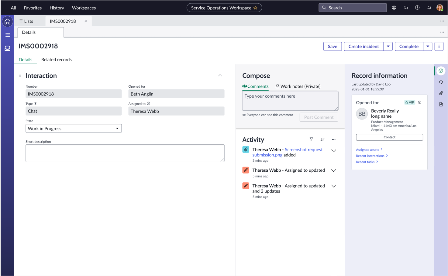 Interaction landing page