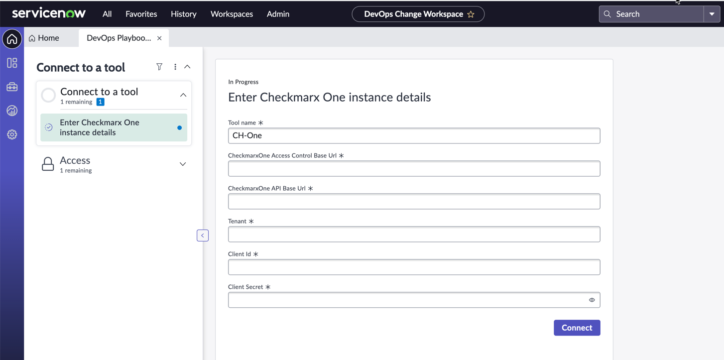 Enter Checkmarx One instance details playbook activity