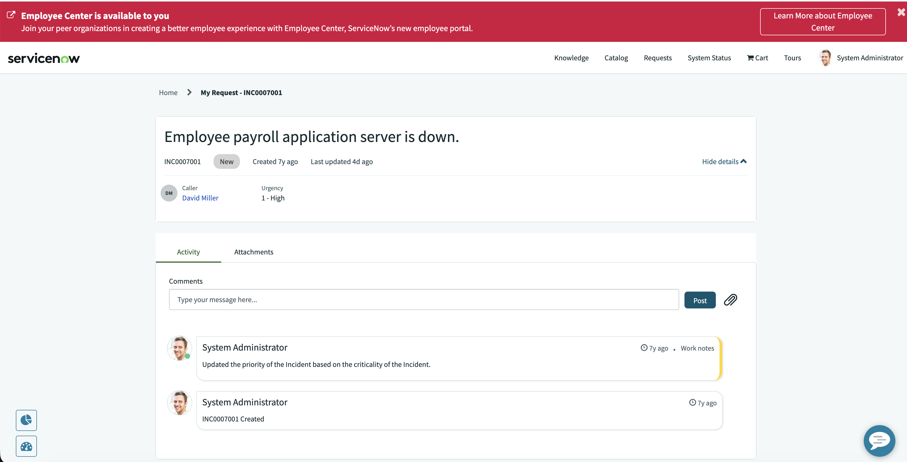 Incident standard ticket page