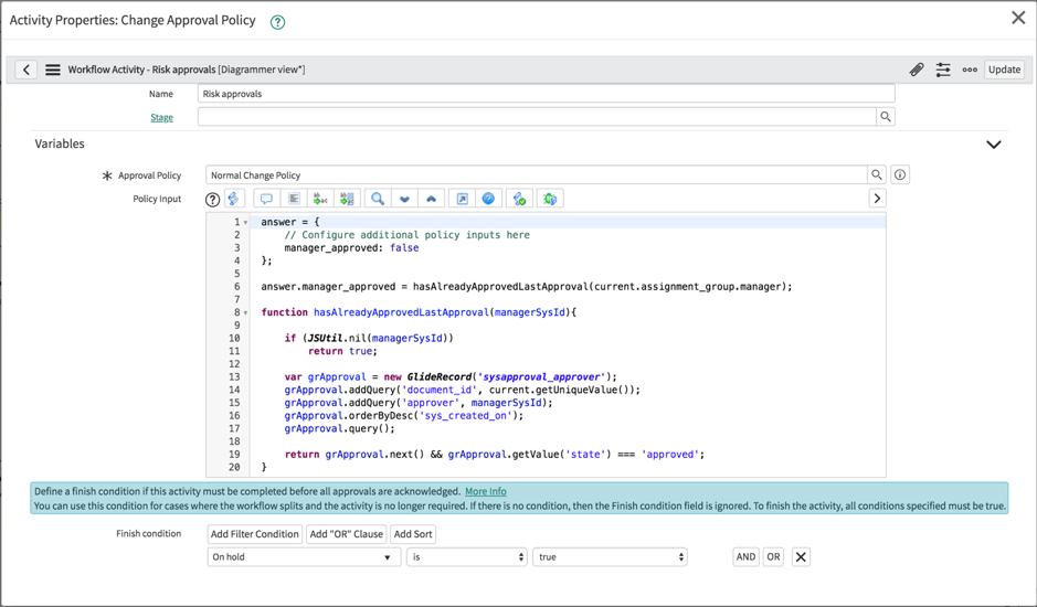 Example policy input script for risk assessment