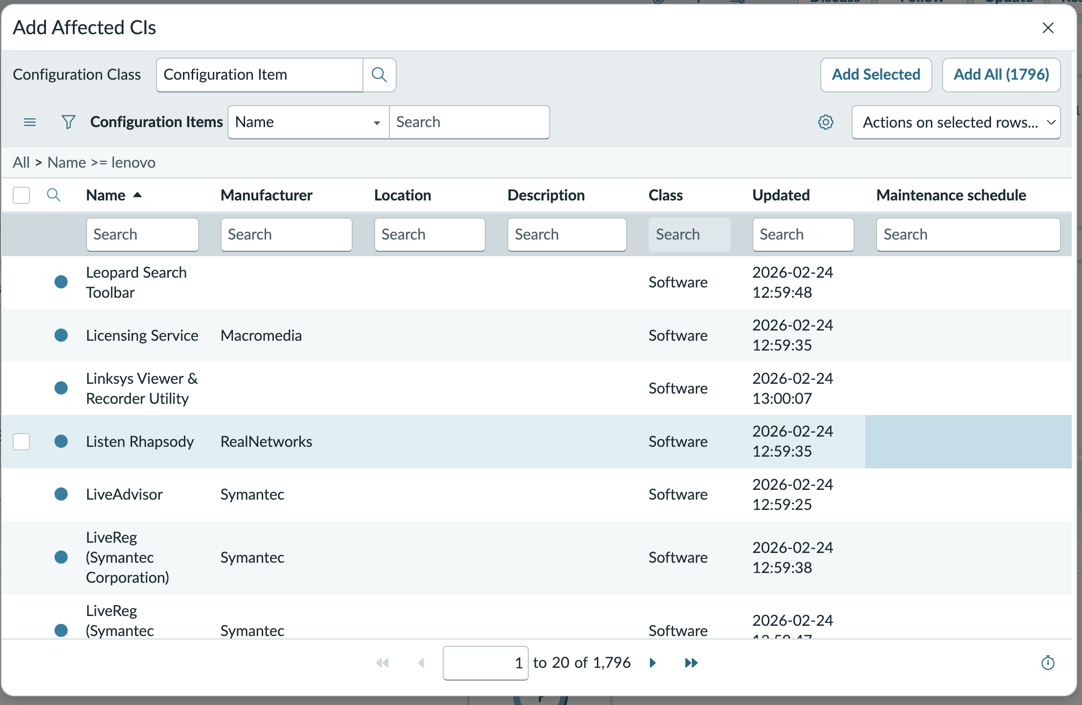 Filter in Affected CIs related list