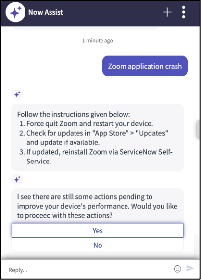 Self help instructions in Now Assist for ITSM