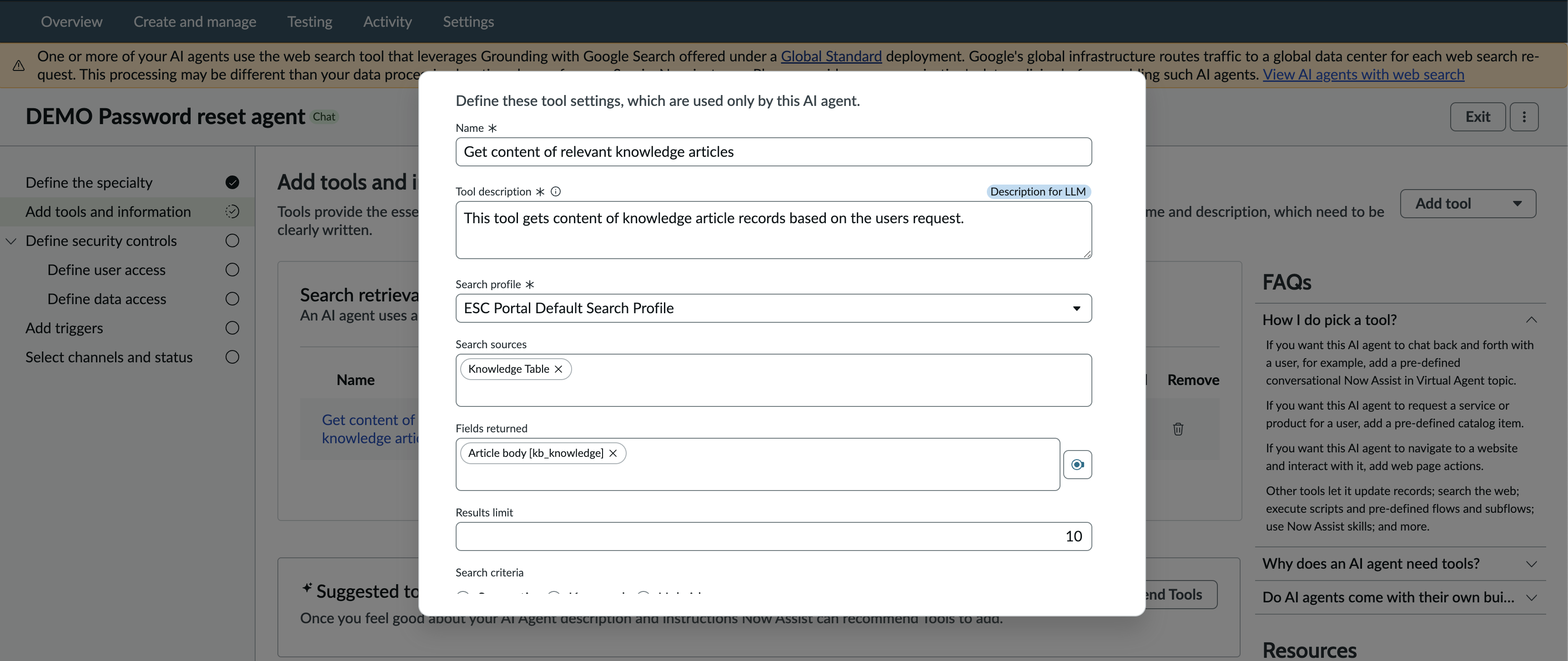 ESC Portal Default Search Profile