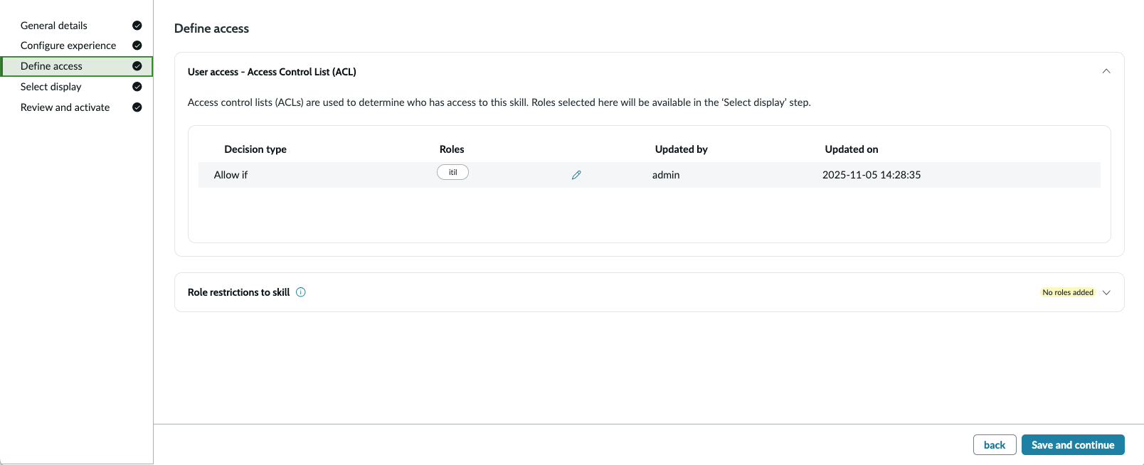 Define access screen in the Resolution notes in NACM screen