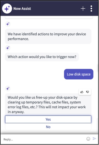 Remedial action in Now Assist for ITSM