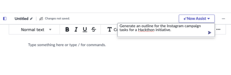 Creating first draft for a page using Now Assist.