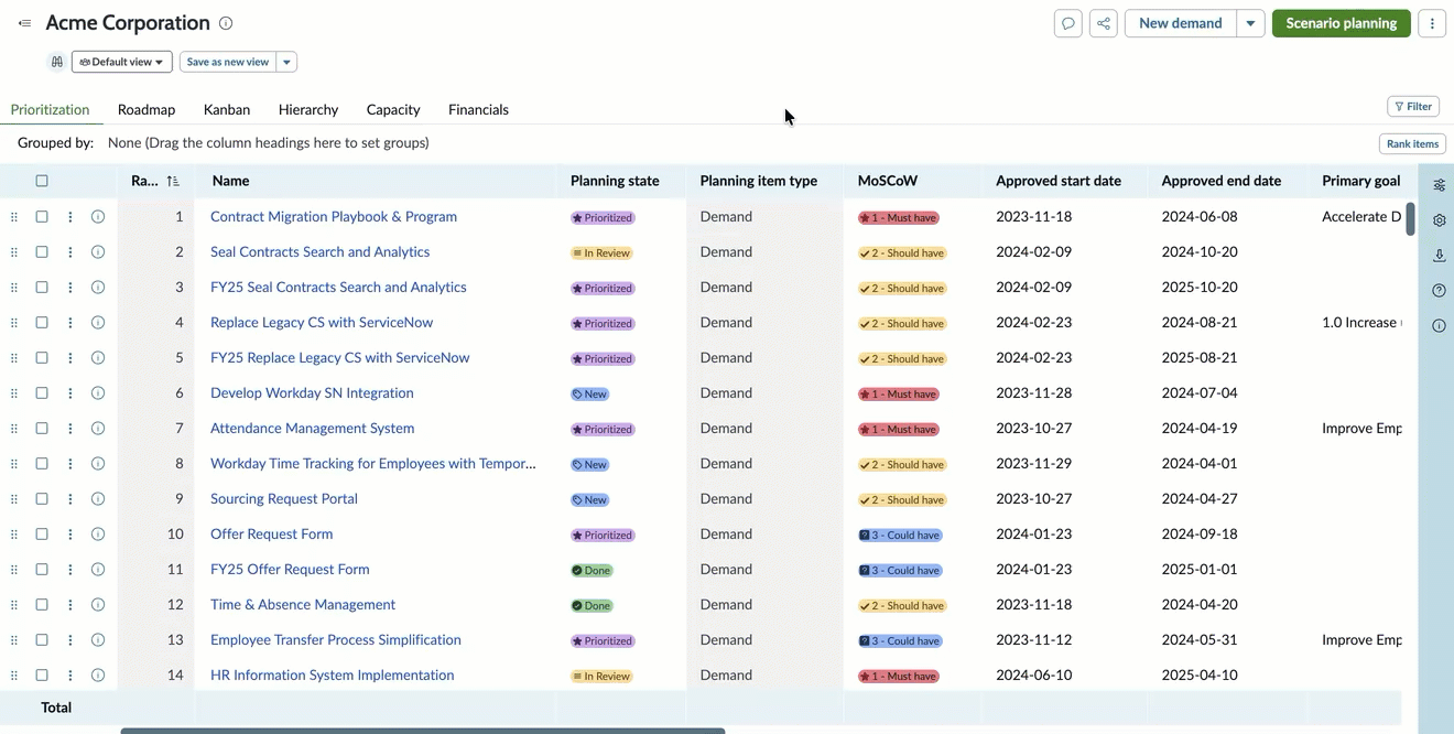 Reorder columns in prioritization by dragging.